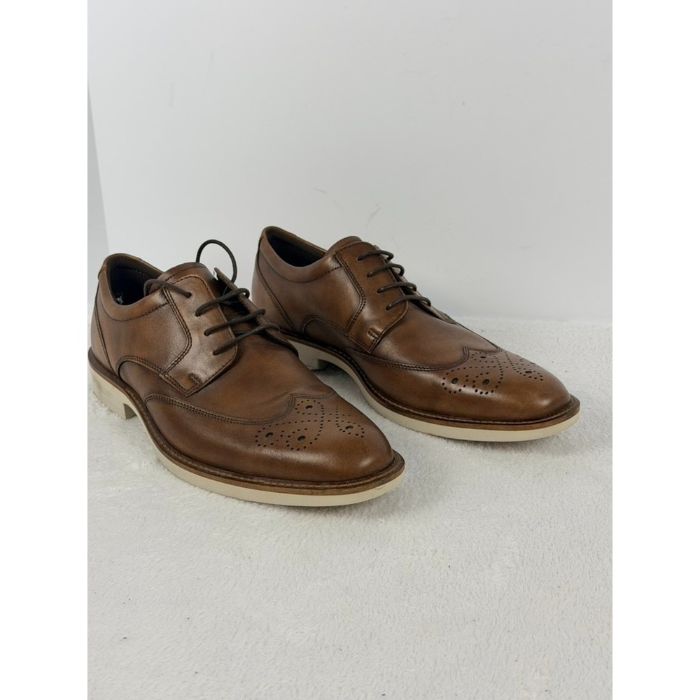 ECCO Biarritz Mens 43 9 9.5 Amber Brown Leather Wingtip Brogue Derby Shoes